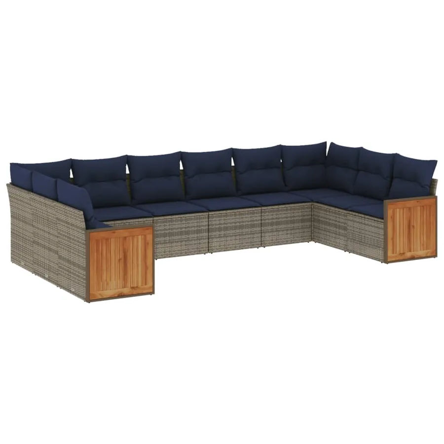 Ensemble de canapé de jardin 10 pcs avec coussins gris résine tressée - 2