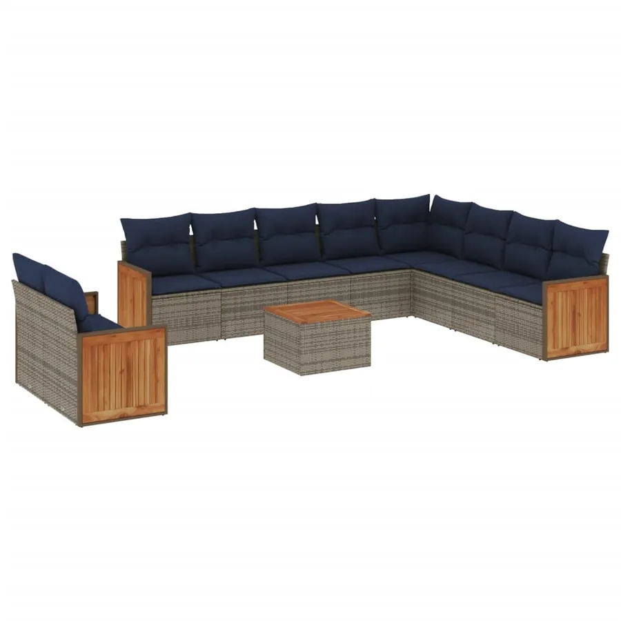 Ensemble de canapé de jardin 11 pcs avec coussins gris résine tressée - 2