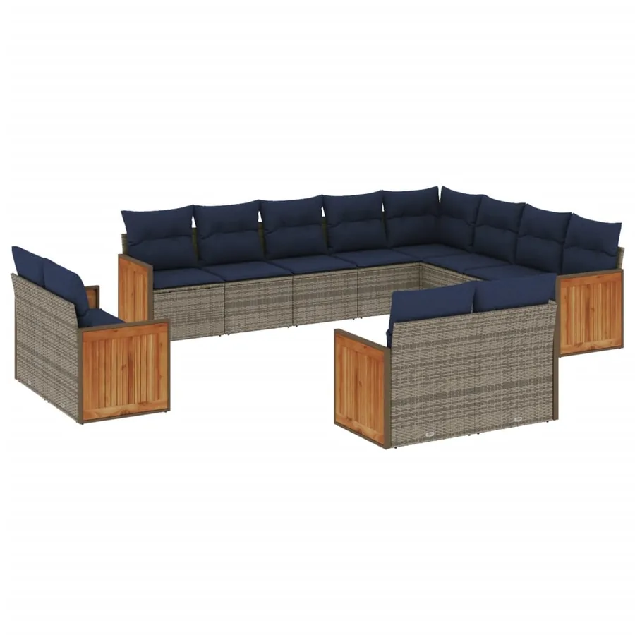 Ensemble de canapé de jardin 12 pcs avec coussins gris résine tressée - 2