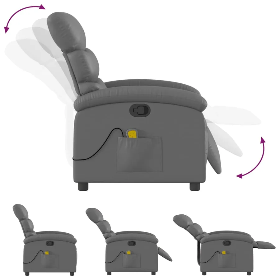 Fauteuil de massage inclinable gris similicuir - 7