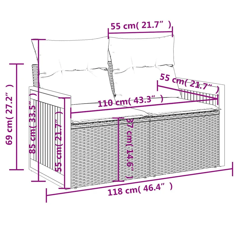 Ensemble de canapé de jardin 12 pcs avec coussins gris résine tressée - 12