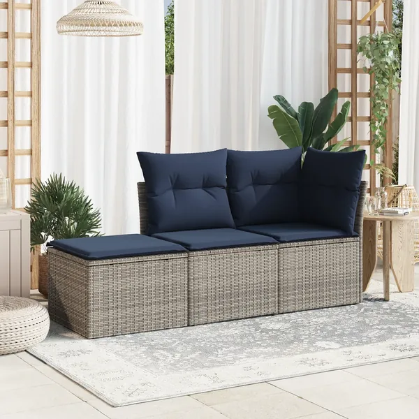 Tabouret de Jardin avec coussin Gris 55 x 55 x 37 cm polyrotin
