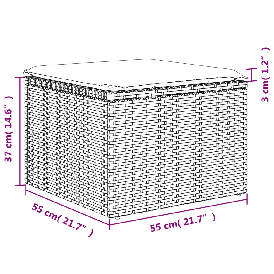 Tabouret de Jardin avec coussin Gris 55 x 55 x 37 cm polyrotin - 11