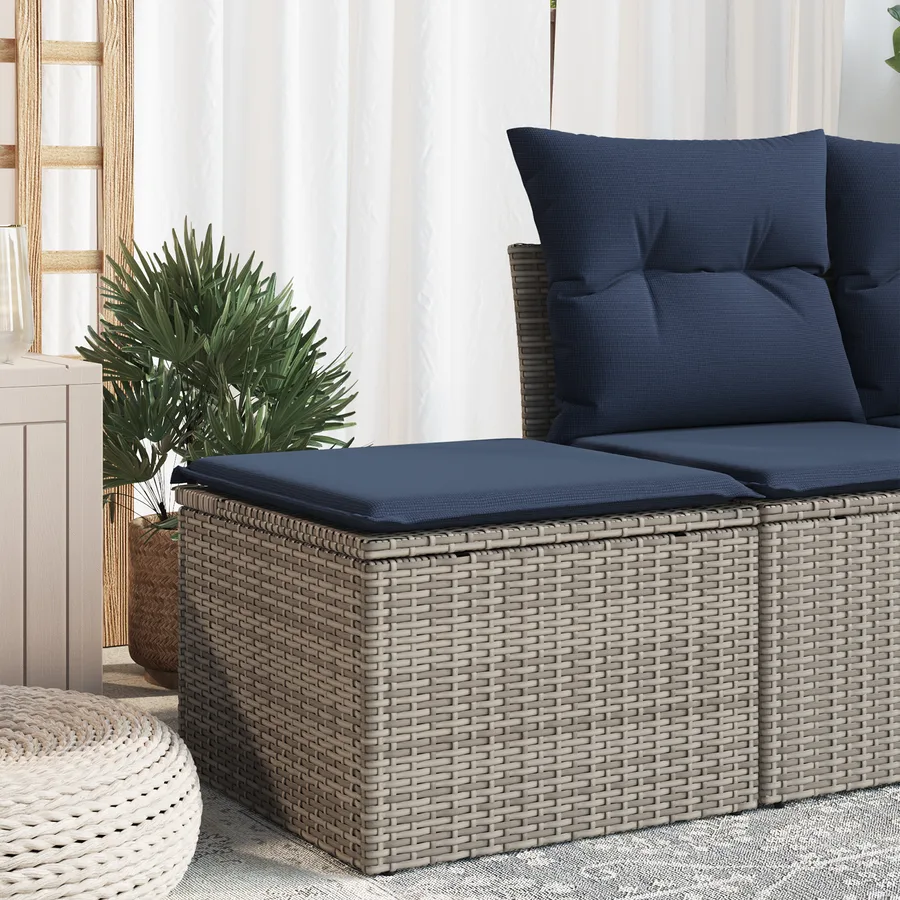 Tabouret de Jardin avec coussin Gris 55 x 55 x 37 cm polyrotin - 3