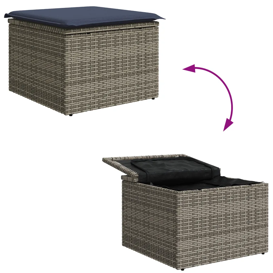 Tabouret de Jardin avec coussin Gris 55 x 55 x 37 cm polyrotin - 9
