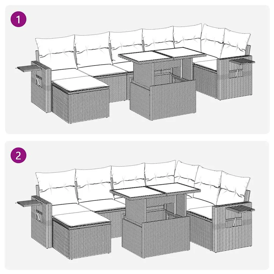 Salon de jardin avec coussins 8 pcs gris résine tressée acacia - 13