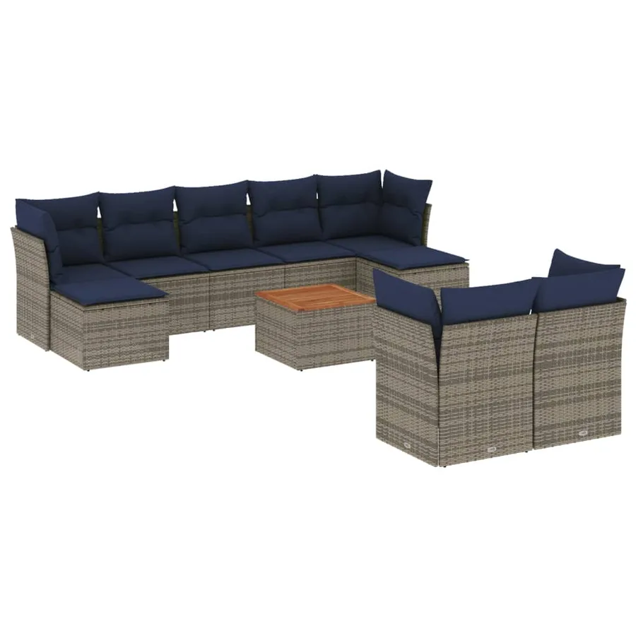 Ensemble de canapé de jardin 10 pcs avec coussins gris résine tressée - 2