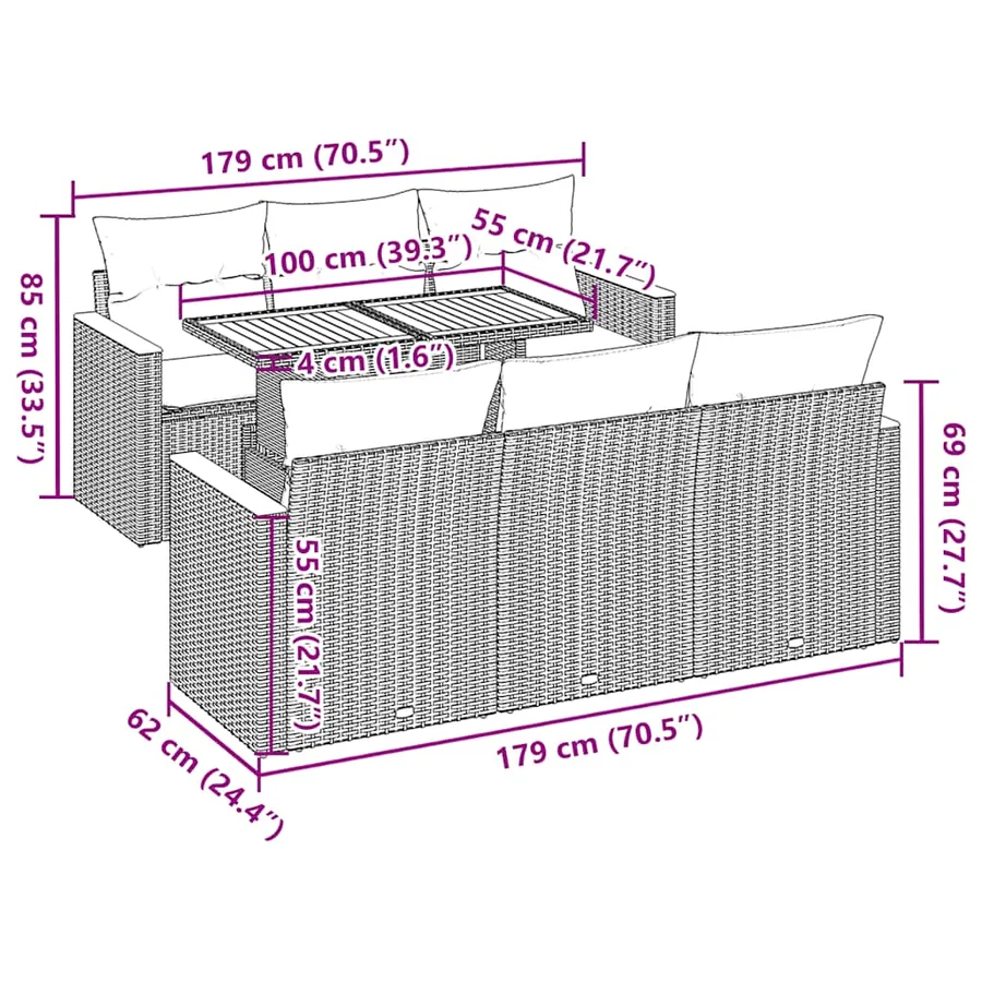 Salon de jardin avec coussins 7 pcs gris résine tressée - 12