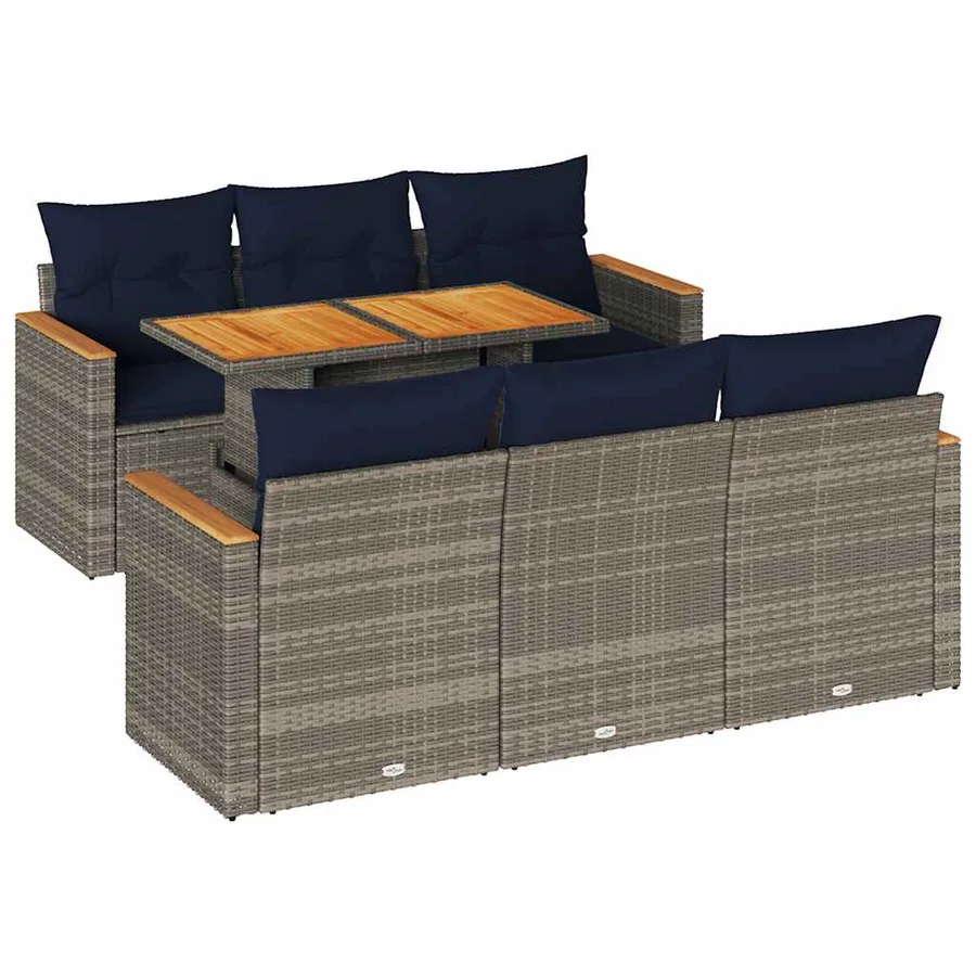 Salon de jardin avec coussins 7 pcs gris résine tressée - 2
