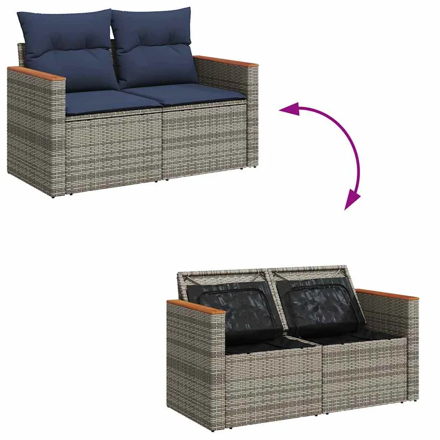 Salon de jardin 6 pcs avec coussins gris résine tressée - 7