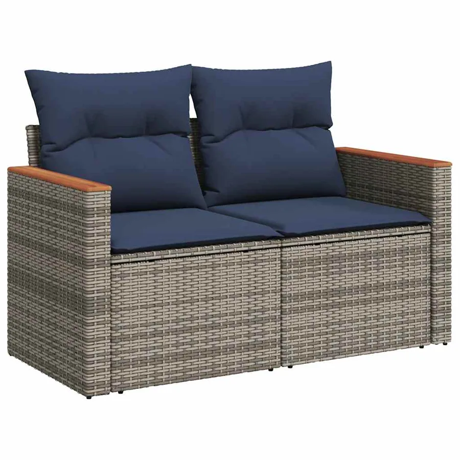 Salon de jardin 5 pcs avec coussins gris résine tressée - 4