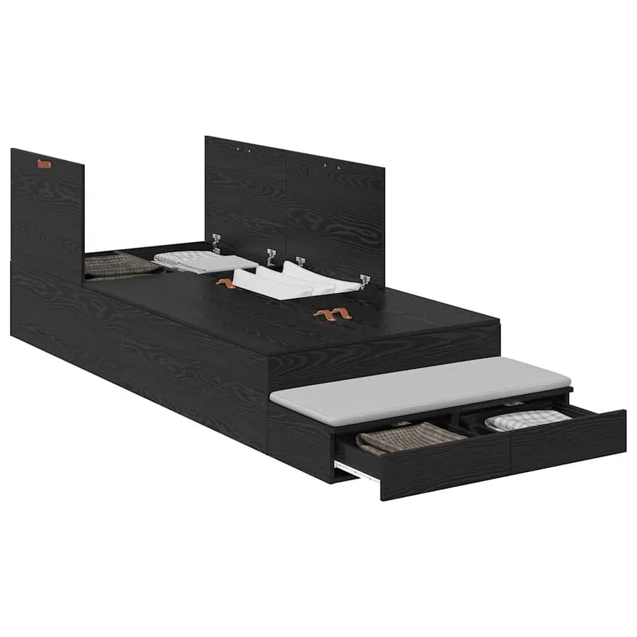 Cadre de lit avec rangement Chêne noir 75 cm Bois d'ingénierie - 3