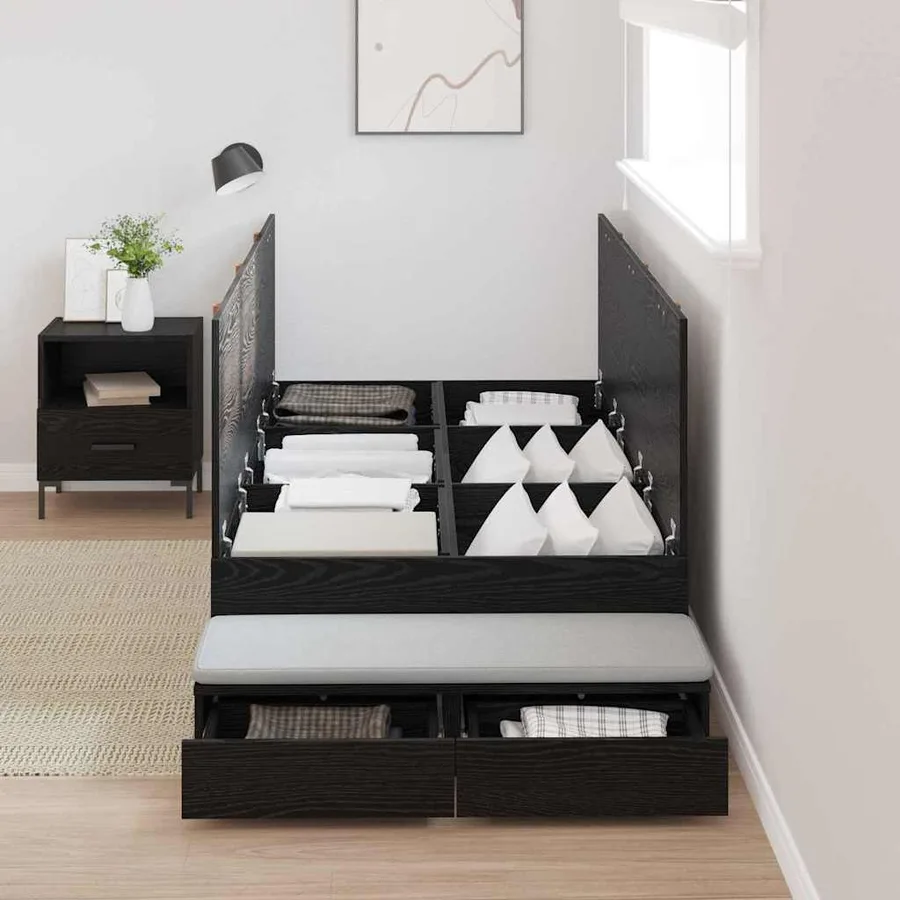 Cadre de lit avec rangement Chêne noir 75 cm Bois d'ingénierie - 4
