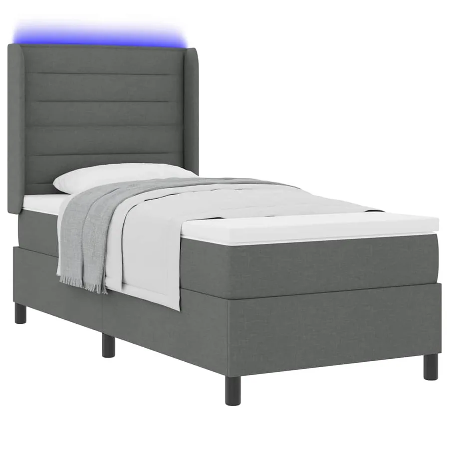 Lit à ressort LED avec matelas Gris foncé 80 x 200 cm tissu - 3
