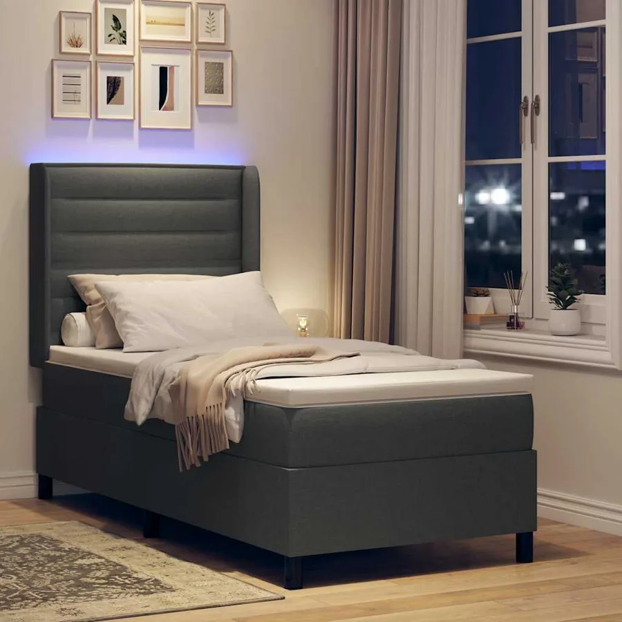 Lit à ressort LED avec matelas Gris foncé 80 x 200 cm tissu - 5