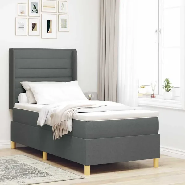 Lit à ressorts avec bandes LED Gris 80 x 200 cm tissu