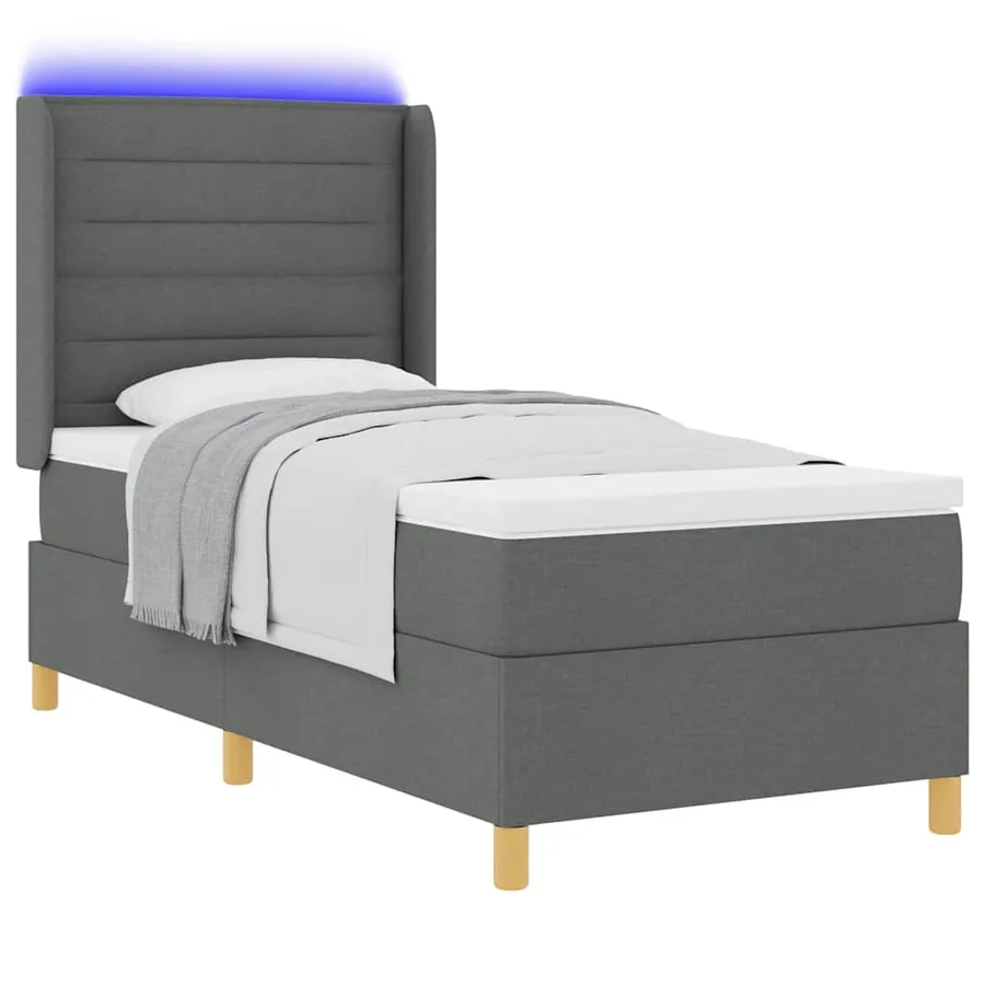 Lit à ressorts avec bandes LED Gris 80 x 200 cm tissu - 3