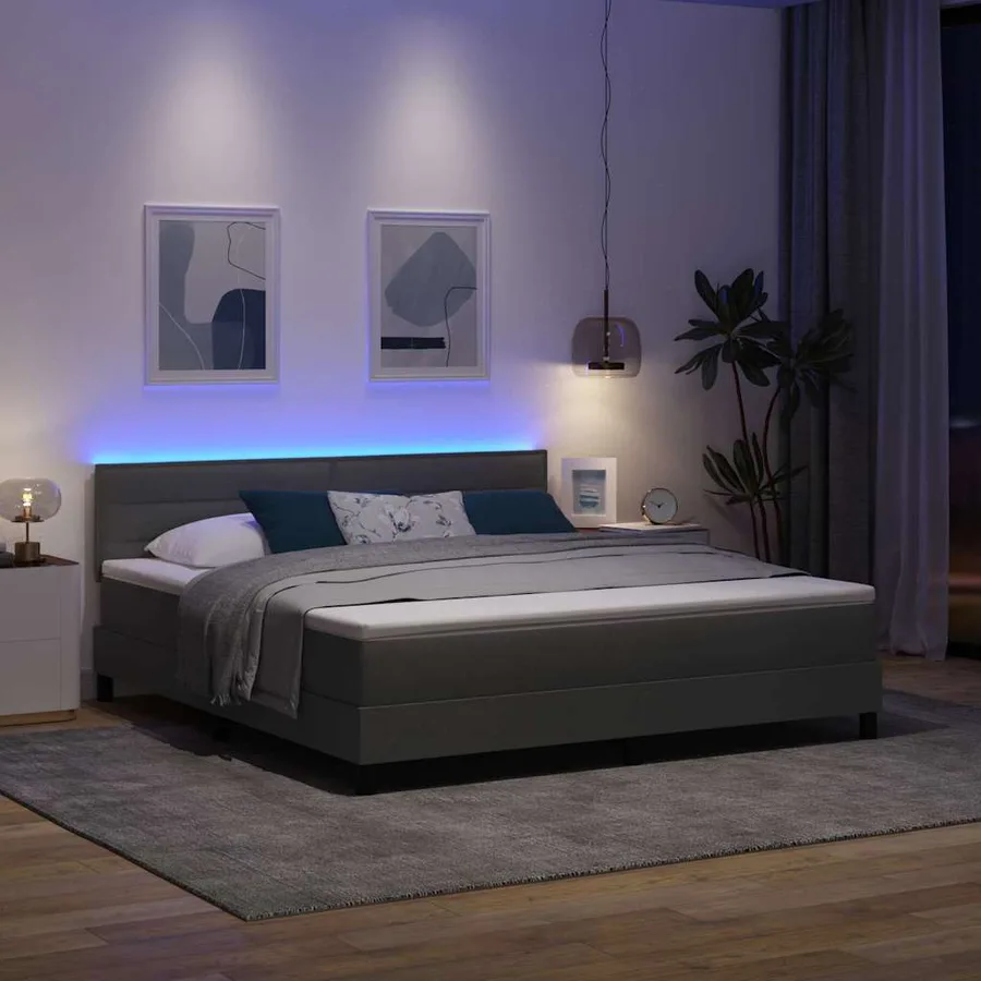 Lit à ressorts avec matelas Gris foncé 180 x 200 cm tissu - 5