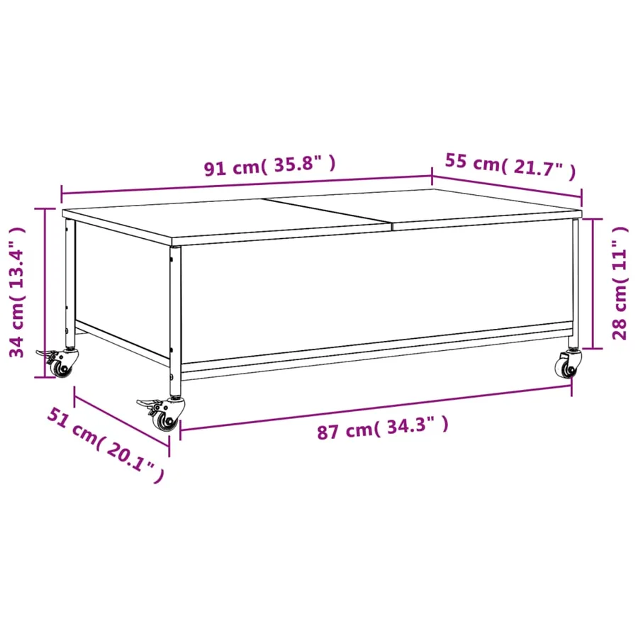 Table basse avec roulettes chêne fumé bois d'ingénierie - 12