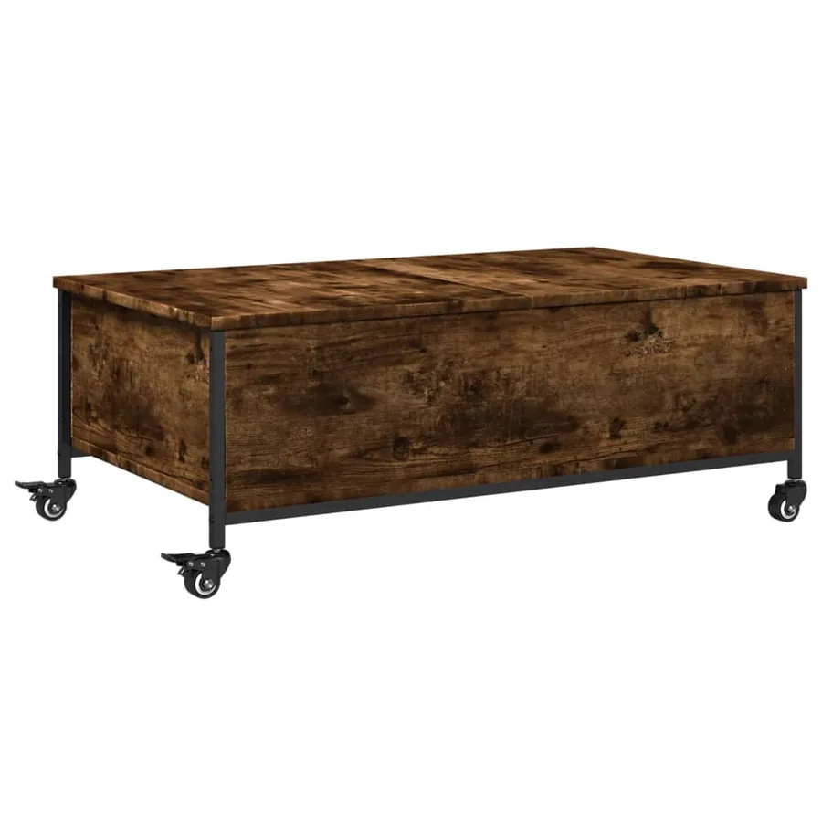 Table basse avec roulettes chêne fumé bois d'ingénierie - 2