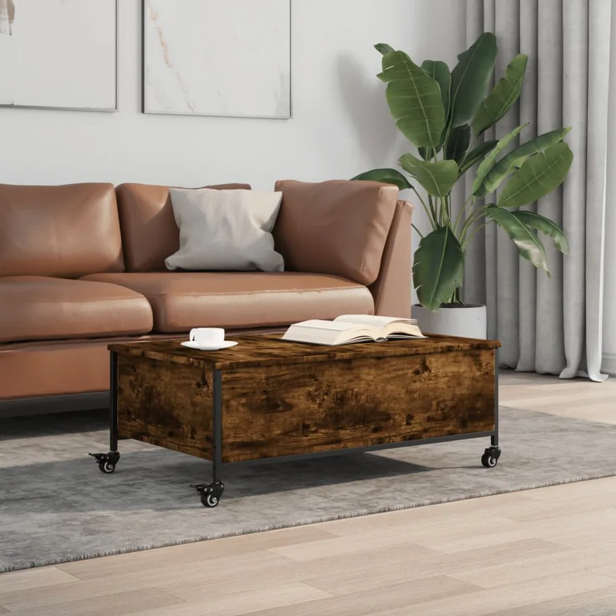 Table basse avec roulettes chêne fumé bois d'ingénierie - 3