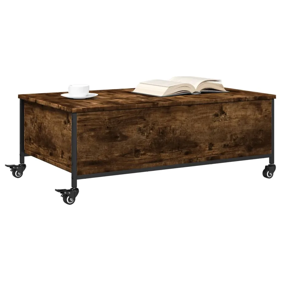 Table basse avec roulettes chêne fumé bois d'ingénierie - 4