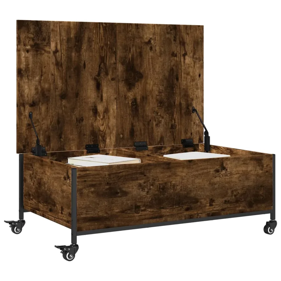 Table basse avec roulettes chêne fumé bois d'ingénierie - 5