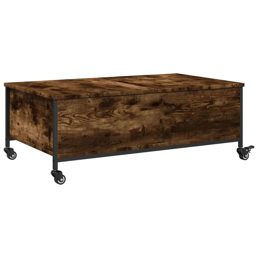 Table basse avec roulettes chêne fumé bois d'ingénierie - 9