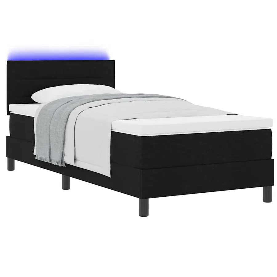 Lit à ressorts avec matelas avec LED Noir 80 x 200 cm tissu - 3