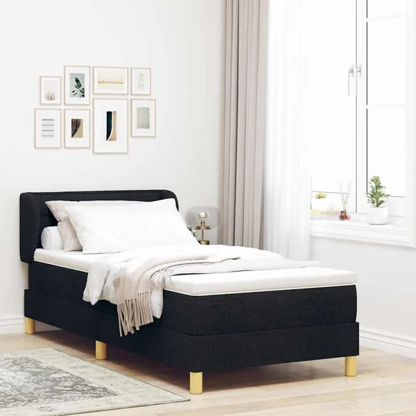 Lit à ressorts avec matelas Noir 80 x 200 cm tissu