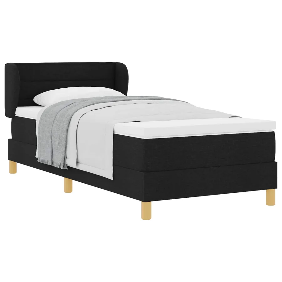 Lit à ressorts avec matelas Noir 80 x 200 cm tissu - 2