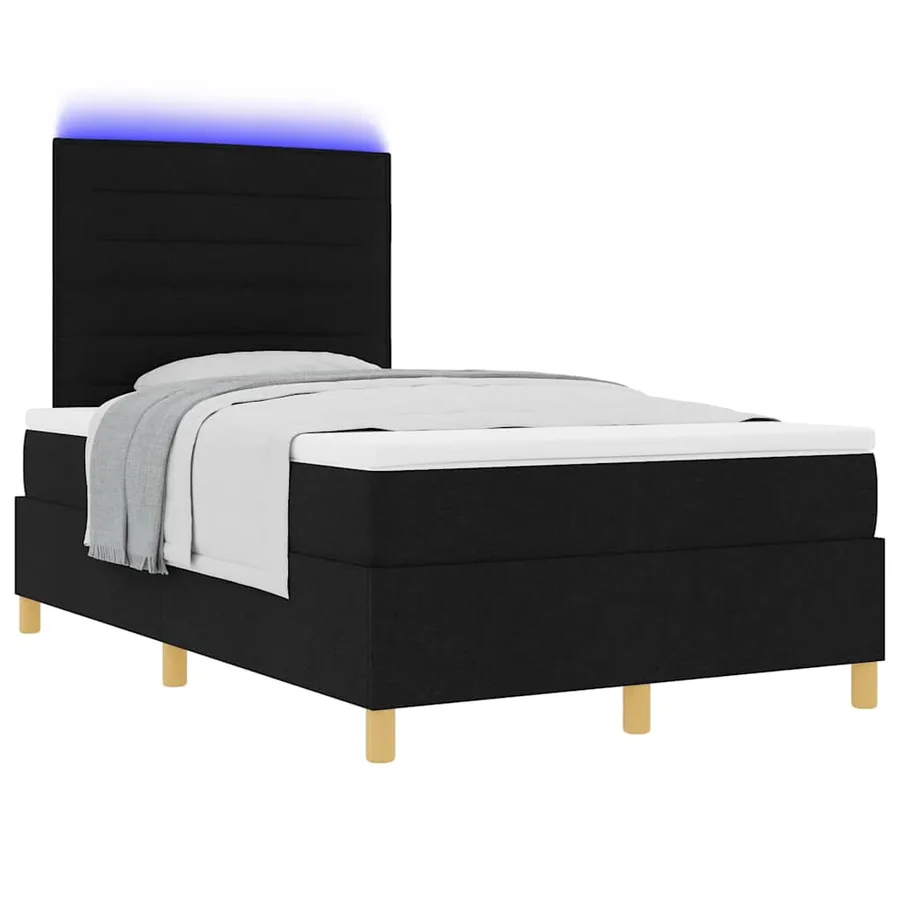 Lit à ressort LED avec matelas Noir 120 x 190 cm tissu - 3