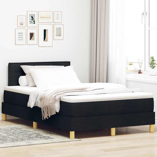 Lit à ressort LED avec bandes LED Noir 120 x 190 cm tissu