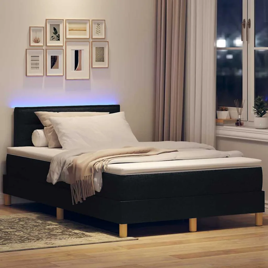 Lit à ressort LED avec bandes LED Noir 120 x 190 cm tissu - 5