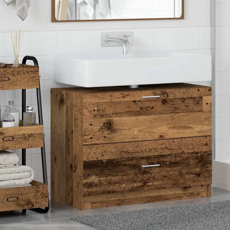 Cabinet de salle de bain avec porte Bois Ancien 78 x 37 x 59 cm