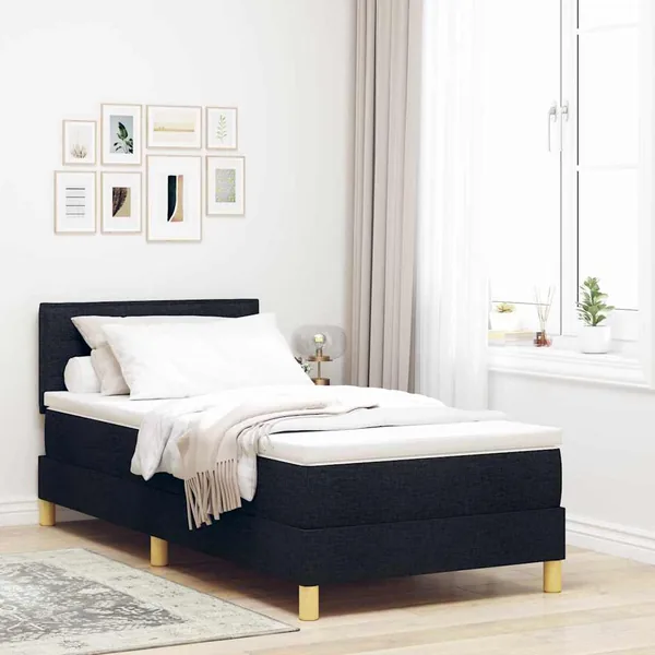 Lit à ressort LED avec bandes LED Noir 90 x 190 cm tissu