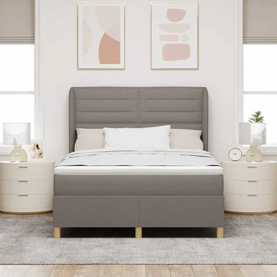 Lit à ressorts avec matelas Taupe 190 x 140 cm tissu - 3