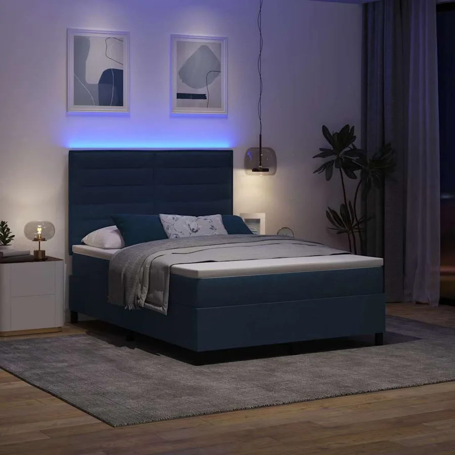 Lit à ressorts avec matelas avec LED Bleu 160 x 200 cm tissu - 5