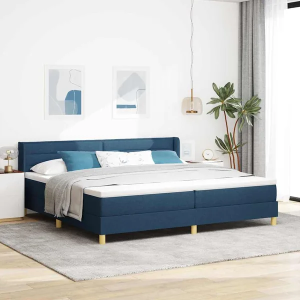 Lit à ressorts avec matelas Bleu 200 x 200 cm tissu