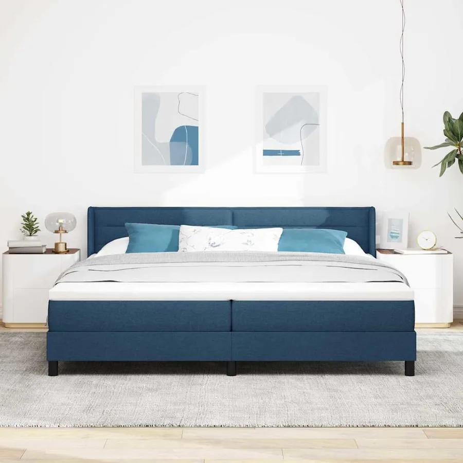 Lit à ressorts avec tête de lit Bleu 200 x 200 cm tissu - 3