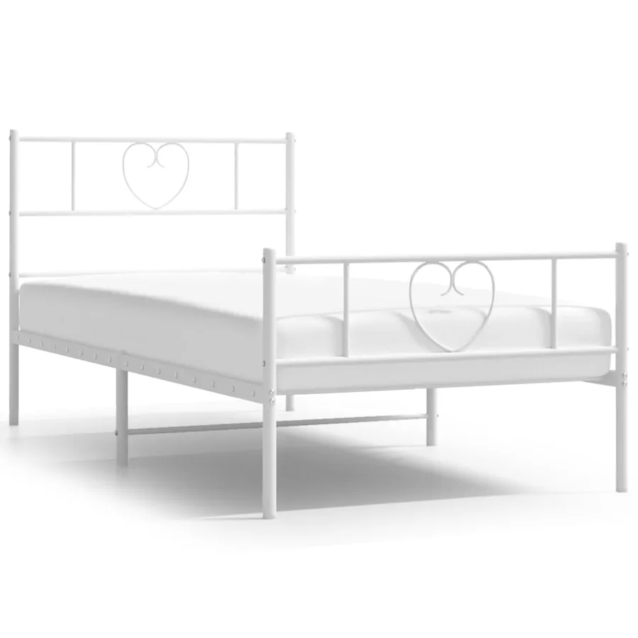 Cadre de lit métal sans matelas avec pied de lit blanc 90x200cm - 2