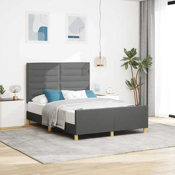 Cadre de lit avec tête de lit Gris foncé 140 x 200 cm tissu