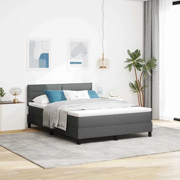 Lit à ressorts avec tête de lit Gris foncé 140 x 200 cm tissu