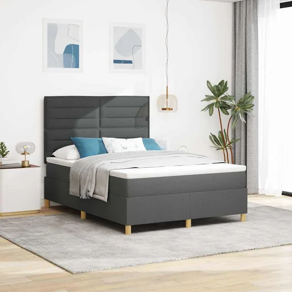 Lit à ressorts avec matelas Gris foncé 140 x 190 cm tissu