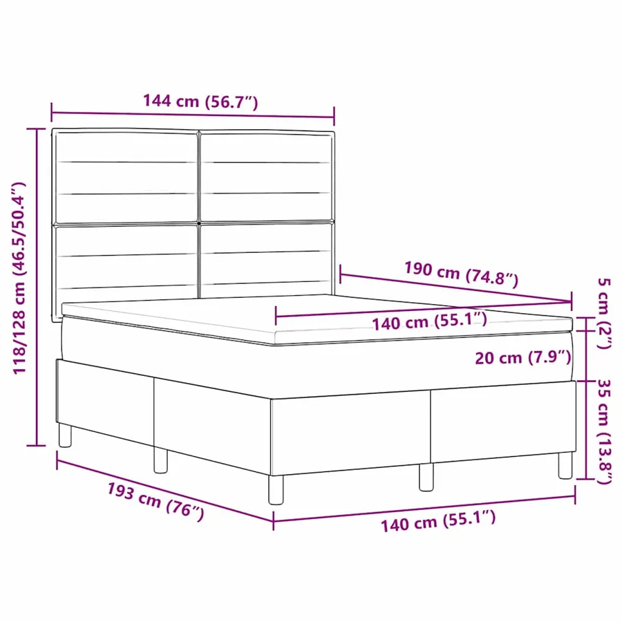 Lit à ressorts avec matelas Gris foncé 140 x 190 cm tissu - 12