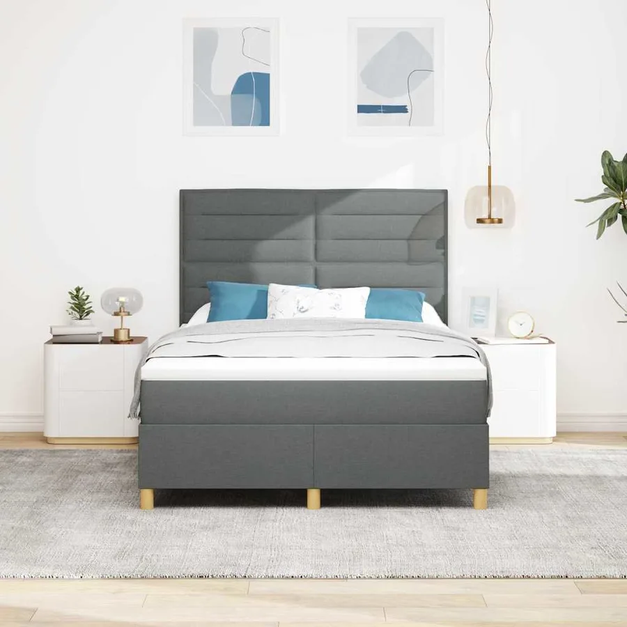 Lit à ressorts avec matelas Gris foncé 140 x 190 cm tissu - 3