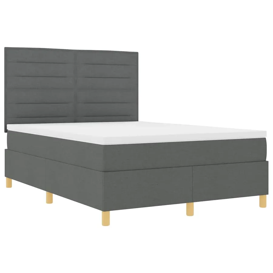 Lit à ressorts avec matelas Gris foncé 140 x 190 cm tissu - 5