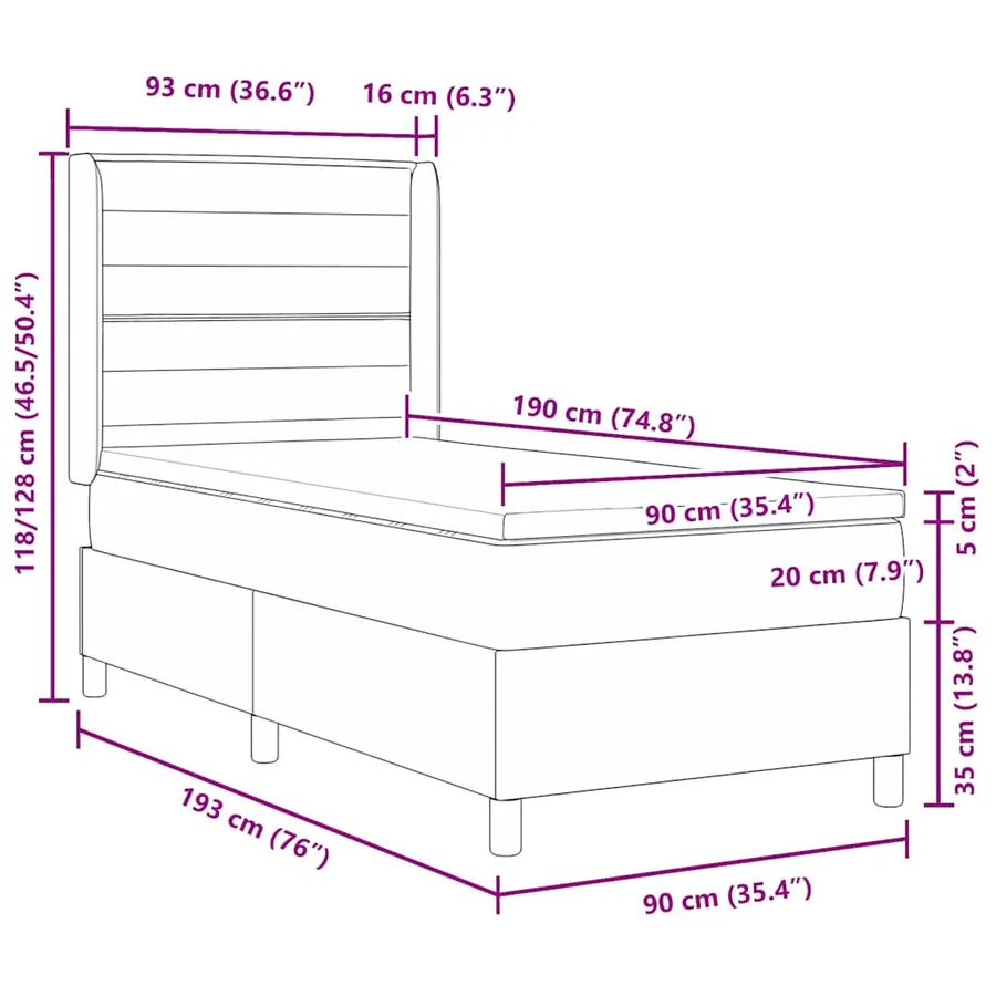 Lit à ressorts avec matelas Crème 190 x 90 cm tissu - 12