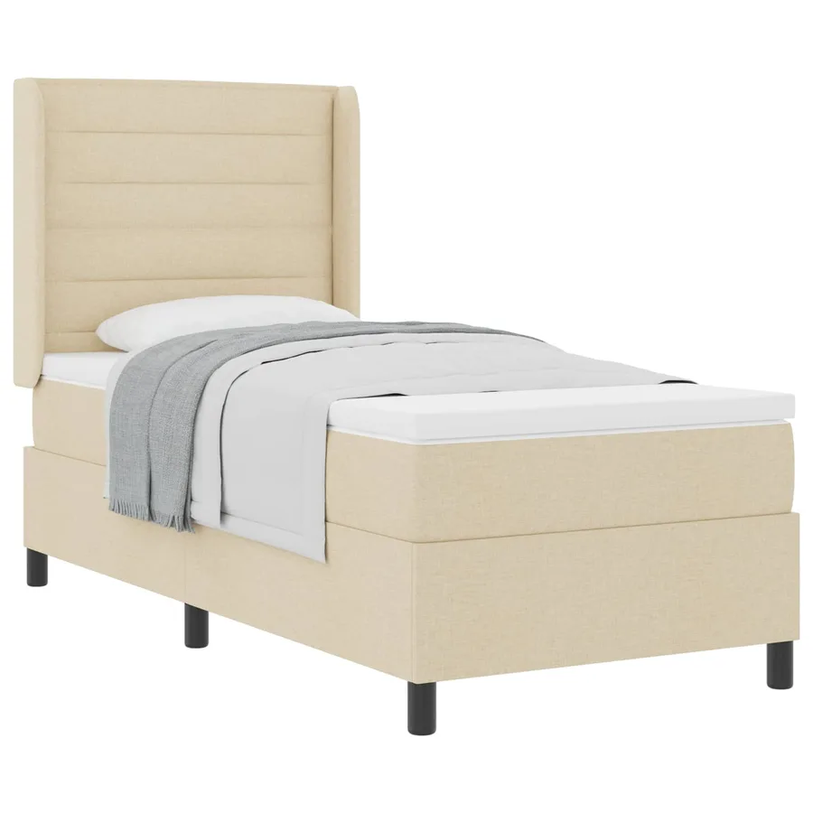 Lit à ressorts avec matelas Crème 190 x 90 cm tissu - 2