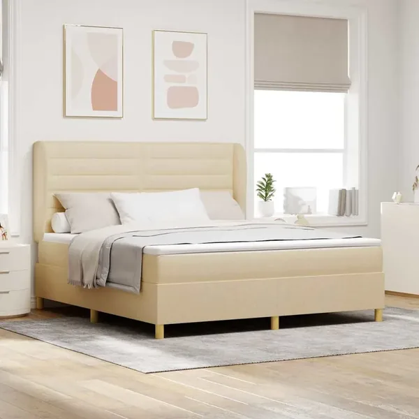 Lit à ressorts avec matelas Crème 200 x 180 cm tissu